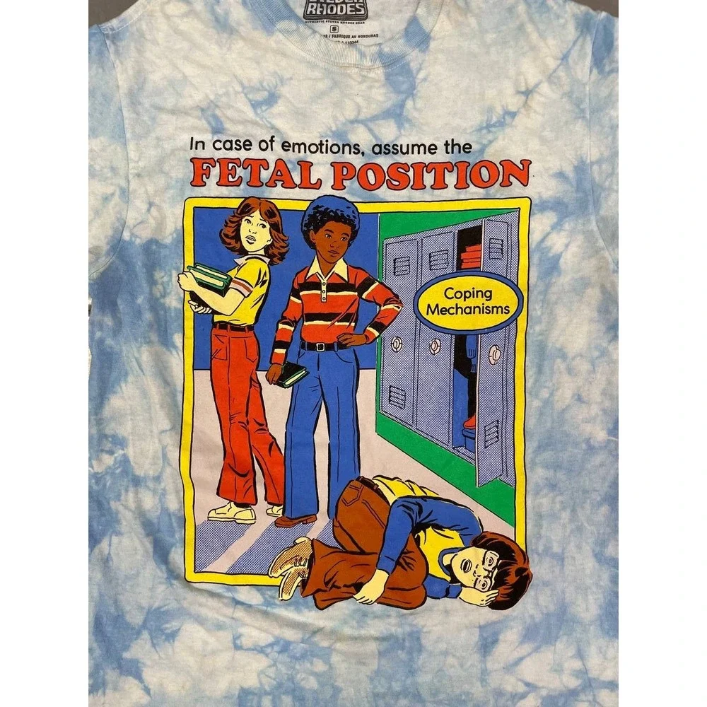 Steven Rhodes Coping Mechanism TShirt Size Small‎ Blue Tie Dye Fetal Position